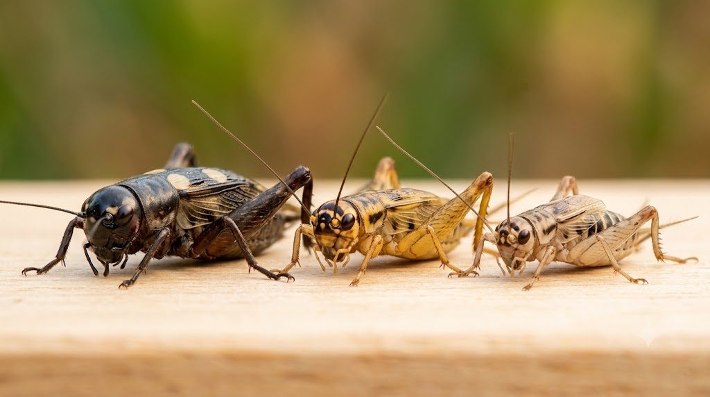 Trois espèces de grillons domestique, bimaculatus et assimilis comparées