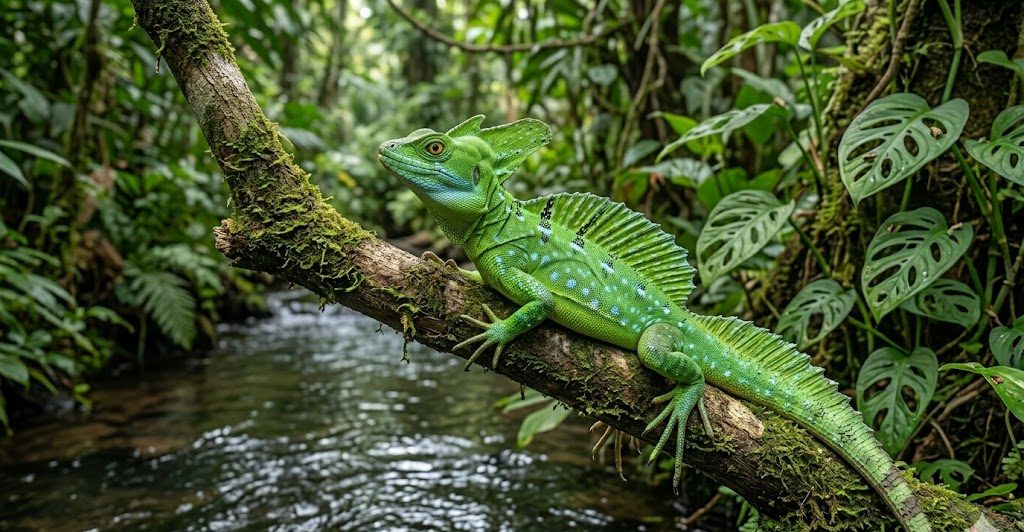 Basilic vert (Basiliscus plumifrons)
